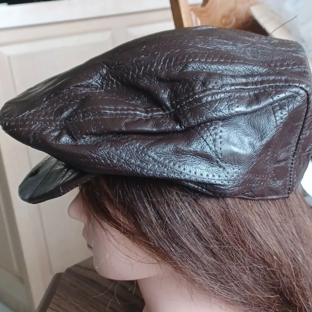 Brown Leather Patched Newsboy Cap